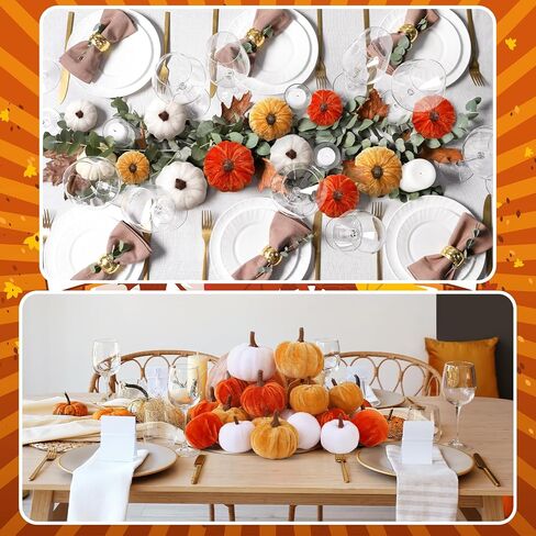 Weysat 24 Pcs Assorted Sizes Artificial Velvet Pumpkin Fall Decor Rust Orange Gold Foam Pumpkins Fabric Pumpkins for Fall Halloween Thanksgiving Harvest Farmhouse Table Centerpiece Tiered Tray Decor in Saudi Arabia