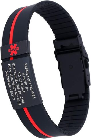 TINGKU Custom Sport Medical Alert Bracelet for Men Personalized SOS Safety Silicone Wristband Medic ID Bracelets for Runners in Kuwait