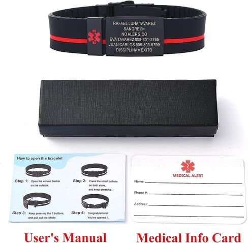 TINGKU Custom Sport Medical Alert Bracelet for Men Personalized SOS Safety Silicone Wristband Medic ID Bracelets for Runners in Kuwait
