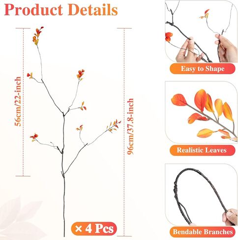 AENTGIU فو الخضرة ينبع فروع للمزهريات، 4 قطع فروع اللبخ واقعية ينبع الأوكالبتوس وهمية، والنباتات وهمية على غرار غصين لحشو المزهرية، والقطع المركزية، وديكور المنزل in Kuwait