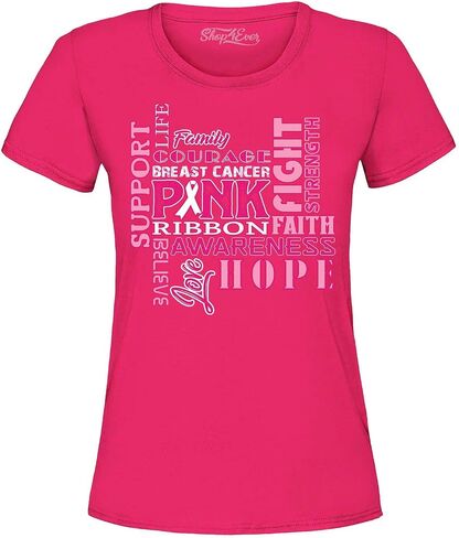 Support Breast Cancer Awareness Women's T-Shirt Faith Fight Hope Tee in Saudi Arabia