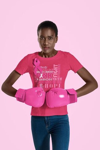 Support Breast Cancer Awareness Women's T-Shirt Faith Fight Hope Tee in Saudi Arabia