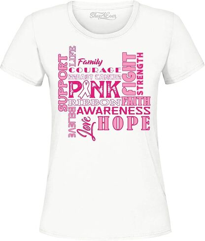 Support Breast Cancer Awareness Women's T-Shirt Faith Fight Hope Tee in Saudi Arabia