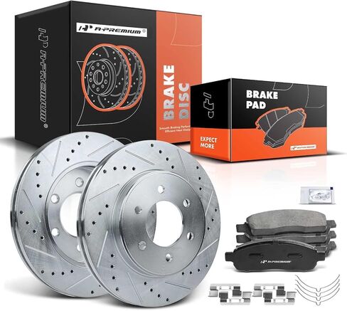 A-Premium 12.99 inch (330mm) Front Drilled and Slotted Disc Brake Rotors + Ceramic Pads Kit Compatible with Select Ford and Lincoln Models - For F150 2004-2008, Mark LT 2006-2008, 4WD, 6-PC Set in Saudi Arabia