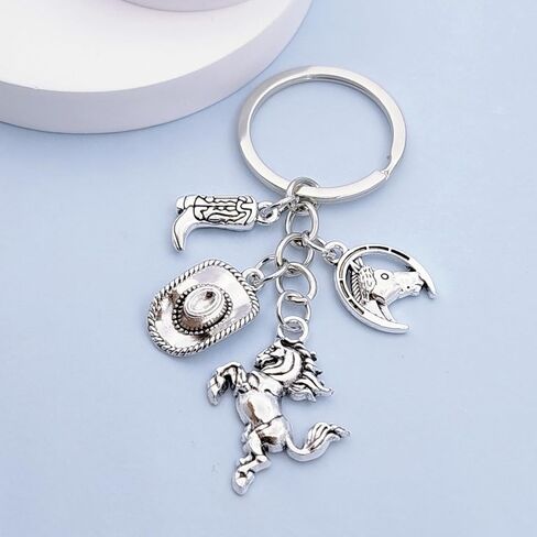 Western Cowboy Boot Hat Keychain for Women Men,Cowboys Gun Horse Charm Keychains Key Ring Accessories in Saudi Arabia