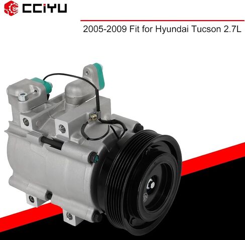 Cciyu ضاغط مكيف الهواء للسيارة 2005 2006 2007 2008-2009 لشركة Hyundai Tucson 2.7L، ضاغط تكييف الهواء مع قابض 6 أخاديد 97701-2E100 in Saudi Arabia