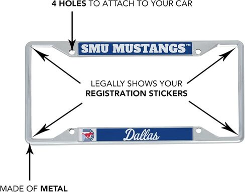 إطار لوحة ترخيص جامعة Desert Cactus Southern Methodist University SMU Mustangs حامل بطاقات معدني للسيارة الأمامي أو الخلفي مرخص رسميًا (ثلاثي D) in Saudi Arabia