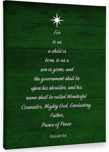 PHAMTE Vintage Christian Christmas Jingle Brass Bells Isaiah 9:6 Wall Art Decor Canvas,Farmhouse Rustic Bible Verse Pictures Wall Decor Art for Living Room Home,Religious Artwork for Walls 11x14 inch in Kuwait