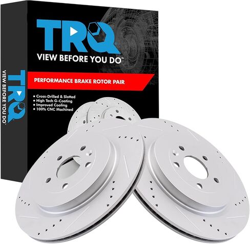 TRQ Rear Brake Rotors Set Premium G-Coated Slotted X Drilled Compatible with Ford Lincoln in Saudi Arabia