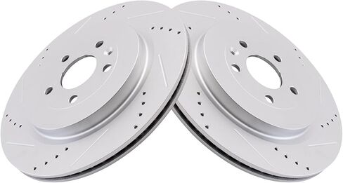 TRQ Rear Brake Rotors Set Premium G-Coated Slotted X Drilled Compatible with Ford Lincoln in Saudi Arabia