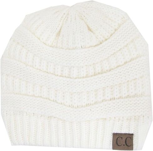 Thick Slouchy Knit Oversized Beanie Cap Hat, Ivory, One Size in Saudi Arabia