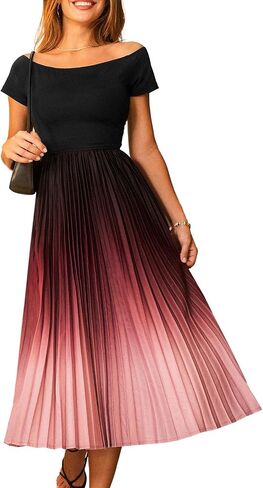 CUPSHE Womens Summer Dresses 2025 Off Shoulder Short Sleeve Pleated Gradient Long Flowy Maxi Formal Wedding Guest Dress in Saudi Arabia