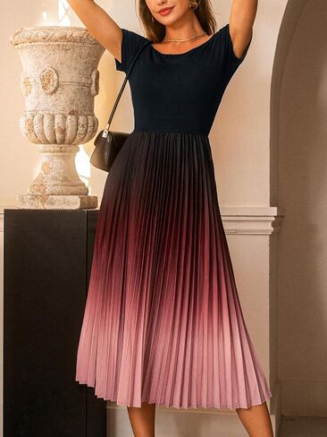 CUPSHE Womens Summer Dresses 2025 Off Shoulder Short Sleeve Pleated Gradient Long Flowy Maxi Formal Wedding Guest Dress in Saudi Arabia