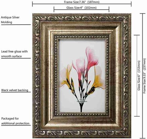 إطارات صور فضية عتيقة 4x6-HD لوحة خلفية مخملية سوداء زجاجية للعائلة وحفلات الزفاف والمهرجانات والفن والجدار وسطح الطاولة والديكور والعرض in Kuwait