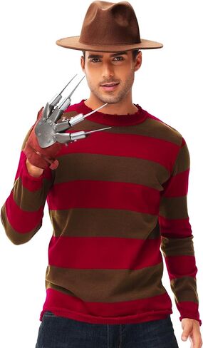 فستان AOBUTE Halloween Freddy التنكري للنساء سترة مخططة حمراء بأكمام طويلة للرجال in Kuwait