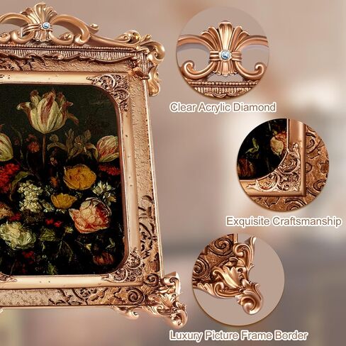 إطار صورة ذهبي فيكتوري مقاس 5 × 7، تصميم مزخرف عتيق على الطراز الباروكي، واجهة زجاجية، شاشة عرض للطاولة والحائط، اتجاه أفقي in Kuwait