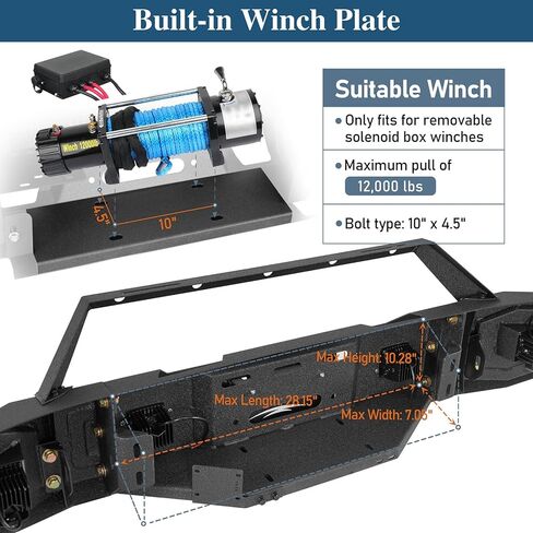 Hooke Road F150 Front Bumper for 1992-1996 Ford F150 F250 F350 & Ford Bronco, Heavy Duty Steel Bumper with Winch Plate, Bull Bar Guard, D-ring Mounts in Saudi Arabia