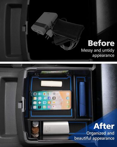 FIILINES Center Console Organizer with Anti-Slip Mats for Nissan Frontier 2022-2025, Console Tray Secondary Armrest Storage Box ABS Insert Container Accessories with The Black and Blue Mats in Kuwait