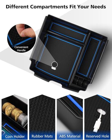 FIILINES Center Console Organizer with Anti-Slip Mats for Nissan Frontier 2022-2025, Console Tray Secondary Armrest Storage Box ABS Insert Container Accessories with The Black and Blue Mats in Kuwait