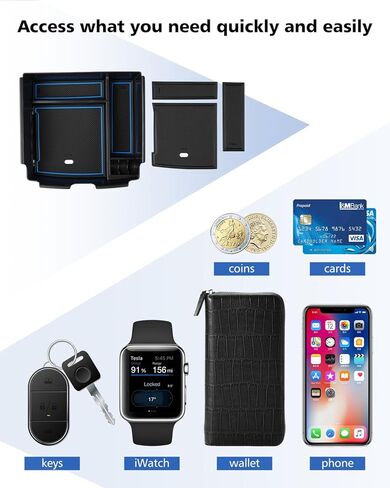 FIILINES Center Console Organizer with Anti-Slip Mats for Nissan Frontier 2022-2025, Console Tray Secondary Armrest Storage Box ABS Insert Container Accessories with The Black and Blue Mats in Kuwait