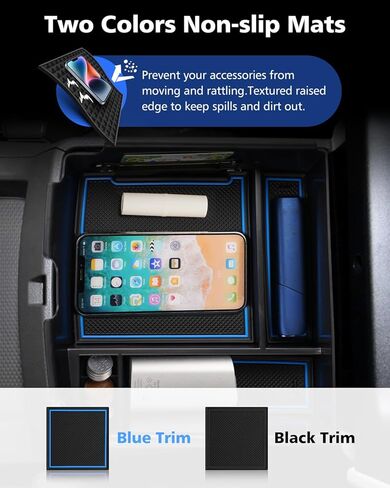 FIILINES Center Console Organizer with Anti-Slip Mats for Nissan Frontier 2022-2025, Console Tray Secondary Armrest Storage Box ABS Insert Container Accessories with The Black and Blue Mats in Kuwait