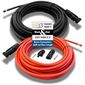 Customizable Solar Extension Cable Pair (Black+Red) - 30FT Wire Pair + 2 Solar Connector Pairs - Heavy-Duty 10AWG Wire TUV Certified 1000V PV Connectors, Built for Outdoor - 10FT/20FT/30FT (30FT) in Saudi Arabia