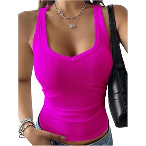 WDIRARA Women's Sweetheart Neck Casual Tank Top Sleeveless Rib Knit Crop Tops in Saudi Arabia