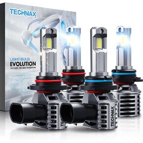 مجموعة مصابيح إضاءة TECHMAX 9005+9006، مصابيح ضباب HB3+HB4 مع مروحة 600% ساطعة 6500K إدخال لاسلكي مباشر، حزمة من 4 in Kuwait