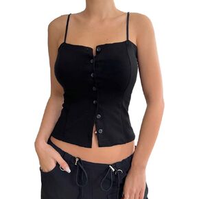 WDIRARA Women's Button Front Spaghetti Strap Cami Top Casual Sleeveless Camisole in Saudi Arabia