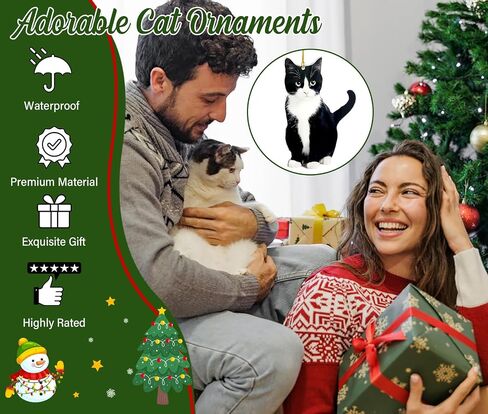 حلية عيد الميلاد للقطط توكسيدو - حلي قطط واقعية ثنائية الأبعاد لتزيين شجرة عيد الميلاد - هدايا زينة للقطط النابضة بالحياة من الأكريليك لمحبي القطط من النساء والرجال تذكار تذكاري للحيوانات الأليفة in Kuwait
