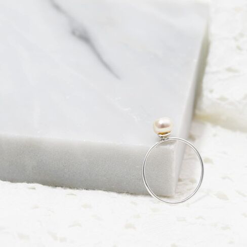 AeraVida Minimalist Charming White Cultured Freshwater Pearl Solitaire Polished Band .925 Sterling Silver Ring 7-9 in Saudi Arabia
