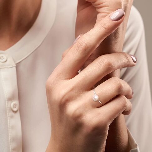 AeraVida Minimalist Charming White Cultured Freshwater Pearl Solitaire Polished Band .925 Sterling Silver Ring 7-9 in Saudi Arabia