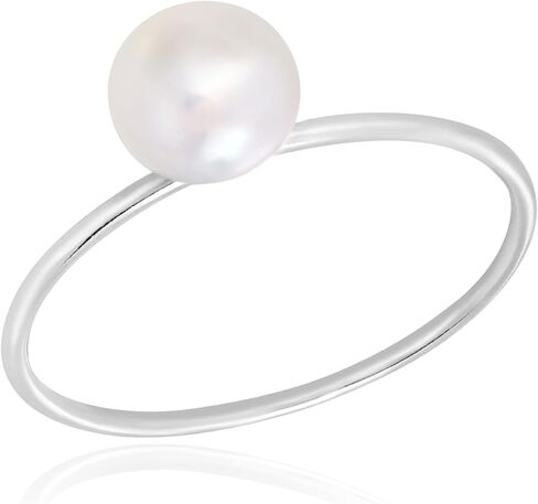 AeraVida Minimalist Charming White Cultured Freshwater Pearl Solitaire Polished Band .925 Sterling Silver Ring 7-9 in Saudi Arabia