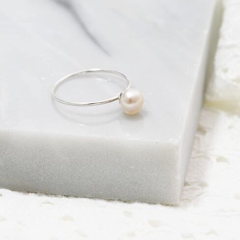 AeraVida Minimalist Charming White Cultured Freshwater Pearl Solitaire Polished Band .925 Sterling Silver Ring 7-9 in Saudi Arabia