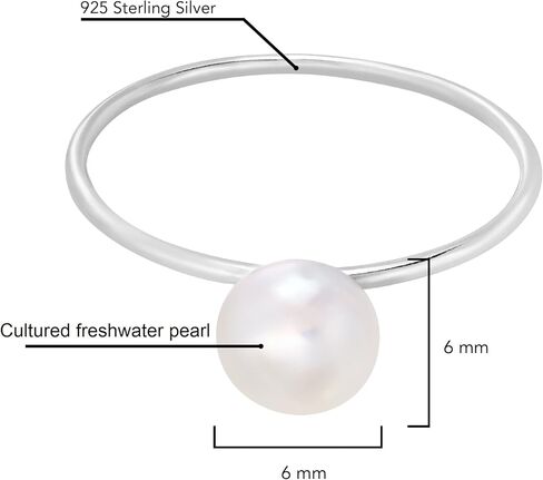 AeraVida Minimalist Charming White Cultured Freshwater Pearl Solitaire Polished Band .925 Sterling Silver Ring 7-9 in Saudi Arabia