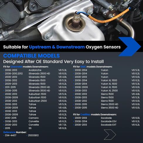 Oxygen O2 Sensor 234-4407 Upstream & Downstream Chevy Avalanche/Suburban/Tahoe/Silverado/Camaro/Corvette, Compatible with GMC Yukon/Sierra for 25333812, 1PCS in Saudi Arabia