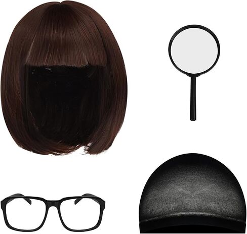 LINKOM Women's Velma Costume Orange Turtleneck Top Red Skirt Bob Wig Glasses Magnifying Glass and Socks Halloween Suit in Saudi Arabia