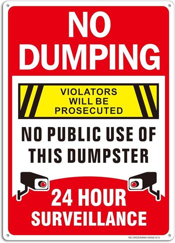 No Dumping Signs-2 Pack, 14x10Inch Aluminum No Public Use of Dumpster Sign, No Illegal Dumping Allowed 24 Hour Video Surveillance Sign, Reflective, Weather Resistant- Easy to install in Saudi Arabia