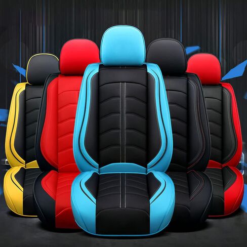 Car Seat Cover for Mini Cooper 2002-2012, Durable Wear Resistant Waterproof Seat Covers, Breathable No Odor Premium Leather Vehicle Interior Accessories.(Standard 5 Seats,Black Red) in Kuwait