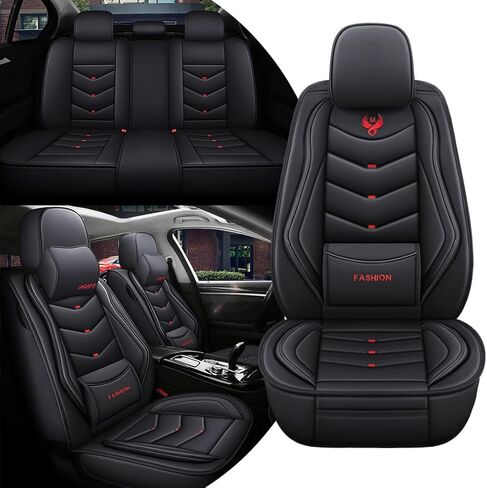 أغطية مقاعد السيارة مجموعة كاملة لأغطية مقاعد جلدية VW Tiguan 2009-2024، غطاء مقعد مقاوم للماء ومضاد للانزلاق وقابل للتنفس، ووسائد هوائية مخصصة لحماية مقعد السيارة (قياسية، أسود) in Kuwait