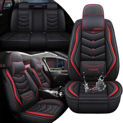 أغطية مقاعد السيارة مجموعة كاملة لأغطية مقاعد جلدية VW Tiguan 2009-2024، غطاء مقعد مقاوم للماء ومضاد للانزلاق وقابل للتنفس، ووسائد هوائية مخصصة لحماية مقعد السيارة (قياسية، أسود) in Kuwait