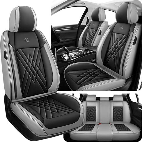Car Seat Covers Fit for Jeep Liberty 2002-2012, 3D Waist Support & Premium Nappa Leather, Waterproof, Scratch-Resistant(Black Gray, Full Set) in Saudi Arabia