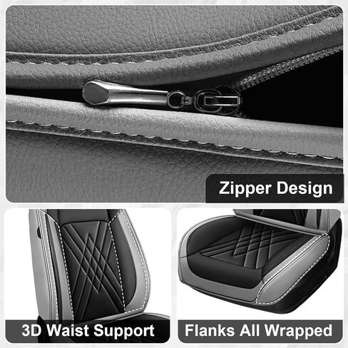 Car Seat Covers Fit for Jeep Liberty 2002-2012, 3D Waist Support & Premium Nappa Leather, Waterproof, Scratch-Resistant(Black Gray, Full Set) in Saudi Arabia