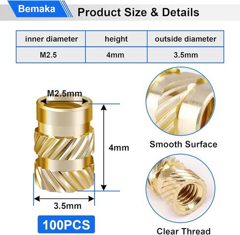 100 قطعة M3 إدراجات مترابطة للبلاستيك، M3x5.7x4.6mm صواميل مخرشة مترية نحاسية، إدراج مجموعة الحرارة M3 لمكونات الطباعة ثلاثية الأبعاد H-069-100PCS in Kuwait