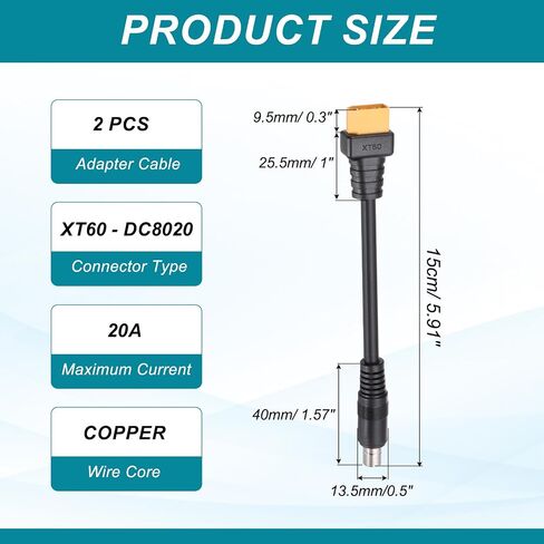 MECCANIXITY XT60 to DC8020 Adapter Cable, 20A XT60 Female to DC8020 Female Connector Cable for Portable Power Station, Solar Panel, Solar Generator in Saudi Arabia