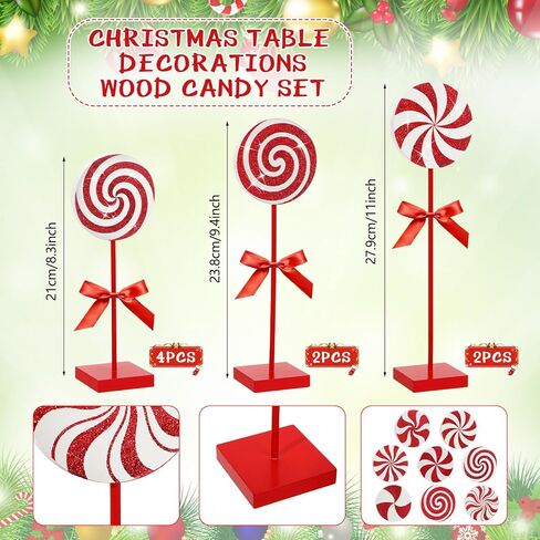 Amyhill 8 Pcs Christmas Candy Wooden Tabletop Decor Glitter Candy Cane Table Centerpiece Sign Xmas Candy Table Decorations for Christmas Tiered Tray Home Desk Office Party Decoration in Kuwait