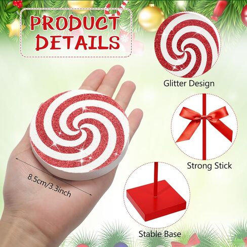 Amyhill 8 Pcs Christmas Candy Wooden Tabletop Decor Glitter Candy Cane Table Centerpiece Sign Xmas Candy Table Decorations for Christmas Tiered Tray Home Desk Office Party Decoration in Kuwait