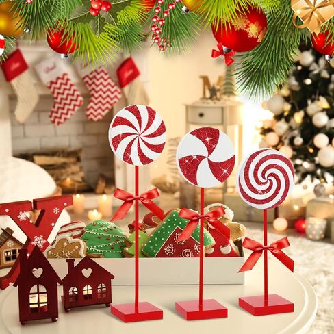 Amyhill 8 Pcs Christmas Candy Wooden Tabletop Decor Glitter Candy Cane Table Centerpiece Sign Xmas Candy Table Decorations for Christmas Tiered Tray Home Desk Office Party Decoration in Kuwait