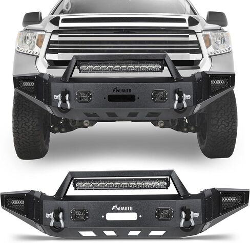 المصد الأمامي من FINDAUTO مناسب لـ 2014-2018 لسيارة TOYOTA من أجل TUNDRA مصد زاحف الصخور الأسود المزخرف مع حلقة على شكل حرف D ولوحة ونش، مع أضواء LED in Saudi Arabia
