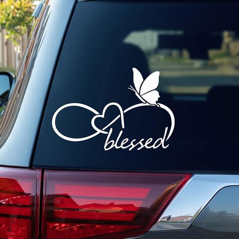 ملصق على شكل قلب إنفينيتي من الفراشة المباركة - ملصق فينيل مقاوم للماء مقاس 8.6 بوصة × 5.8 بوصة للسيارة والشاحنة والنوافذ والمصدات والكمبيوتر المحمول والجدار (أبيض) in Kuwait